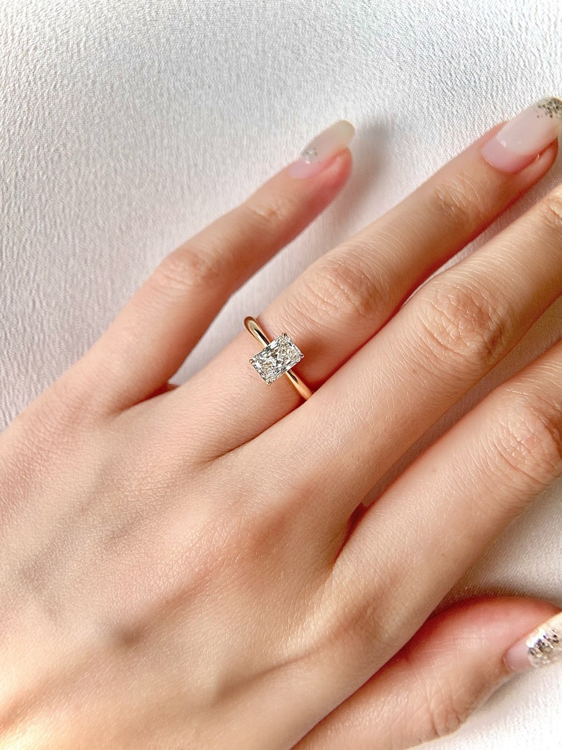 Radiant Cut 1 carat E Color VVS2 Clarity Lab Grown Diamond Engagement Ring Low Set Diamond Ring 1CT 18K Yellow Gold Ring